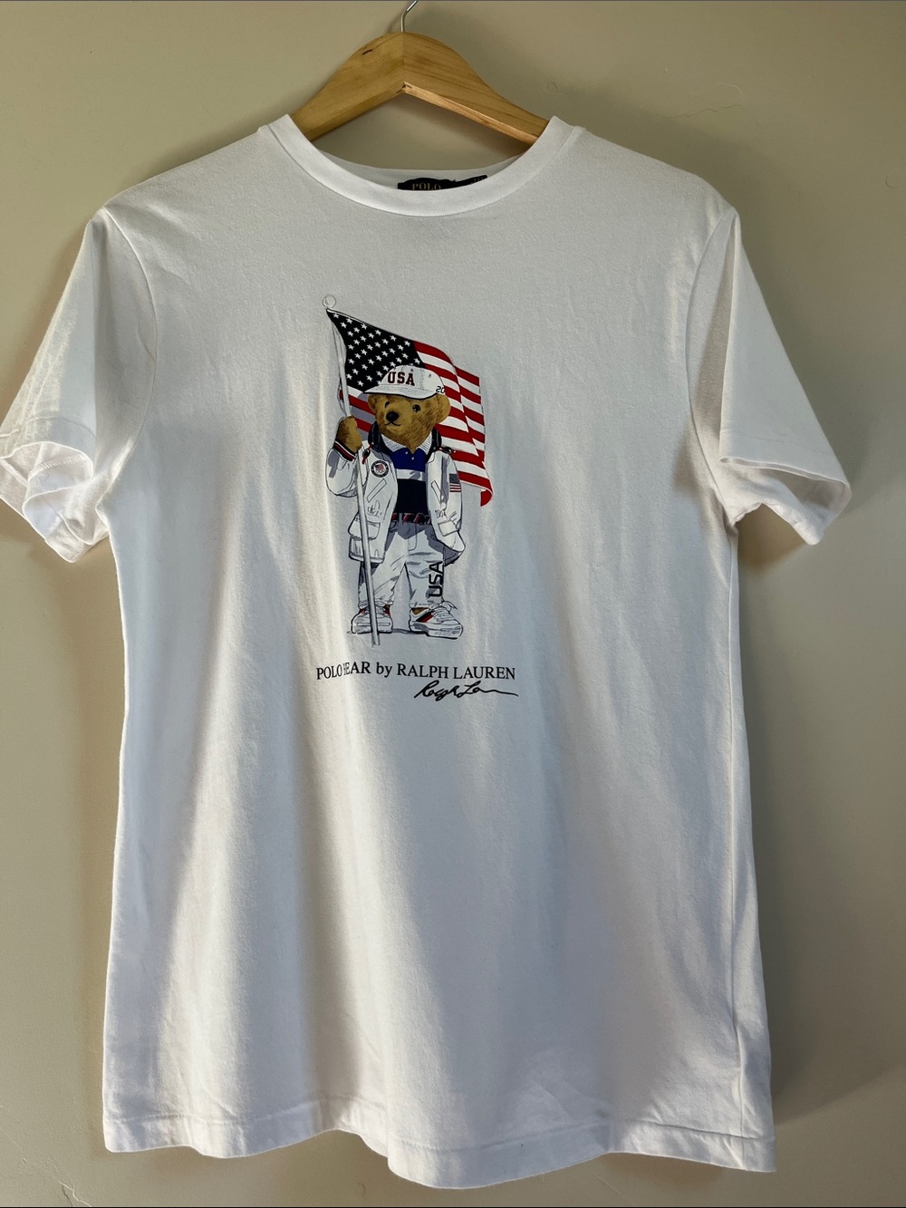Polo by Ralph Lauren White Tee with USA Polo Bear Graphic